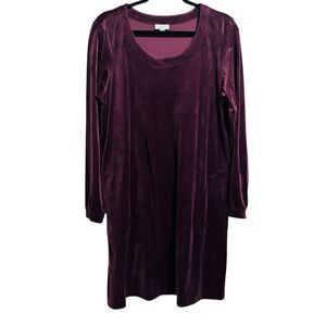 J. Jill Pure Jill Velour Tunic Dress Sz MP Aubergine Boat Neck Pockets Comfort